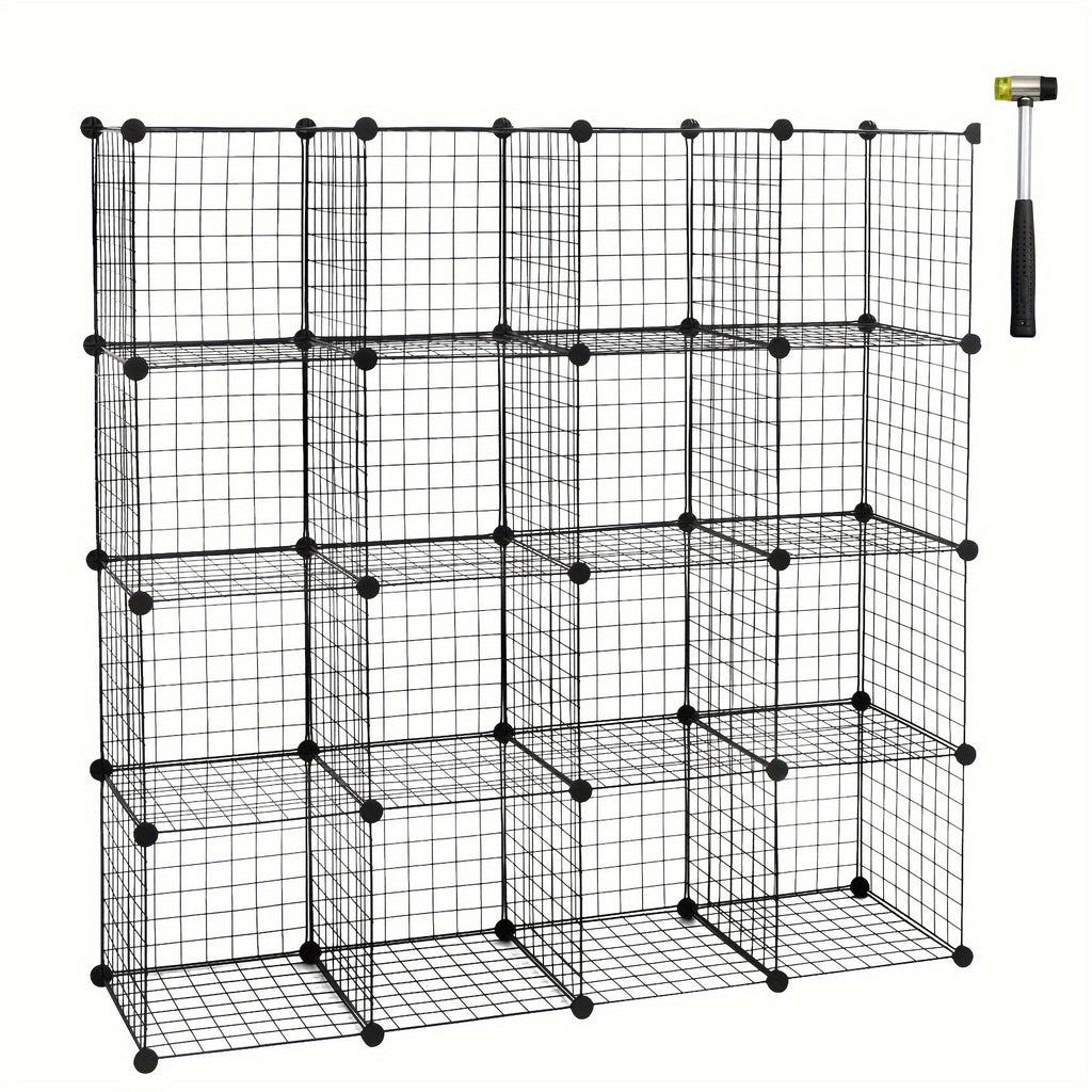 1pc Estante Moderno, Estante, Diseño de Cubo de Estante, Estantes de Alambre Ajustables Individualmente, 16 Compartimentos, Hecho de Alambre , Estante de Pie