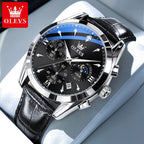 OLEVS Reloj para Hombre Clásico Cronógrafo Cuero Marrón Caja Dorada Analógico Cuarzo Moda Negocios Vestir Cara Grande Reloj de Hombre Día Fecha Luminoso Casual Reloj de Pulsera Masculino Regalos Románticos Relojes De Hombre Azul/Negro/Blanco/Marrón Esfera