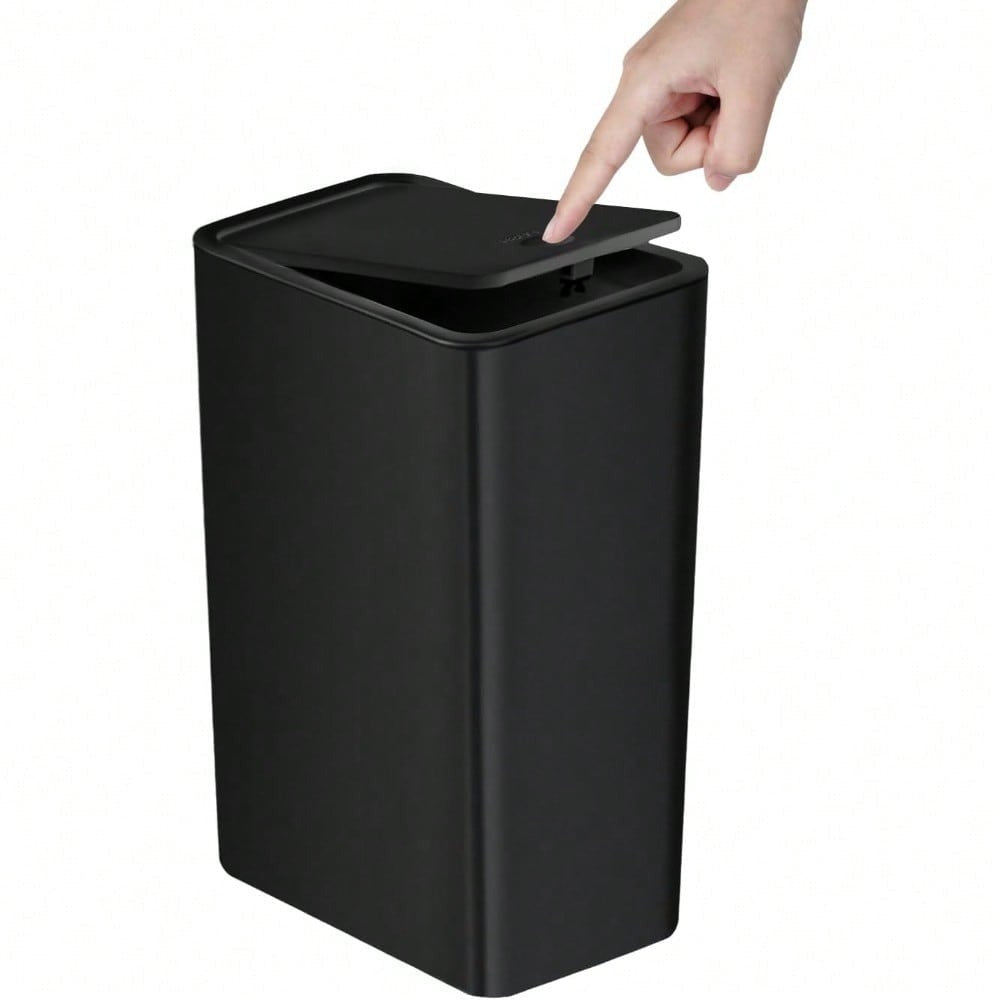 Bote de basura para baño con tapa, 10L / 15L de Capacidad - pequeño cubo de basura con tapa desplegable, Cubo Basura para Oficina, Habitacion, Cocina - Negro/Blanco/Gris
