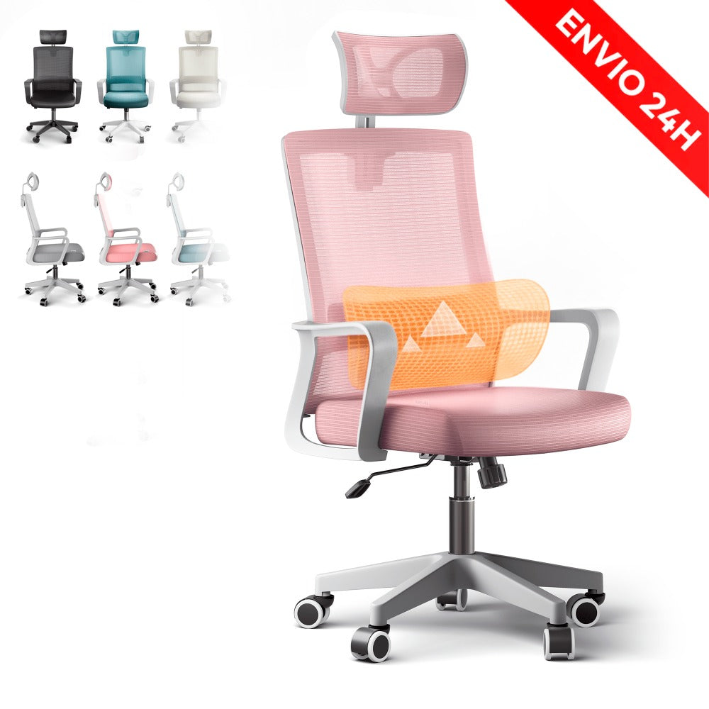 RELAXTY Silla de Oficina Ergonómica – Ajustable y Reclinable con Reposacabezas, Soporte Lumbar, Malla Transpirable y Ruedas 360° | Soporta Hasta 100 kg