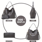 Bolso Hobo de PU para Mujer con Bolso Pequeño, Bolso de Hombro de Gran Capacidad en Color Sólido, Ideal para el Día a Día y Viajes