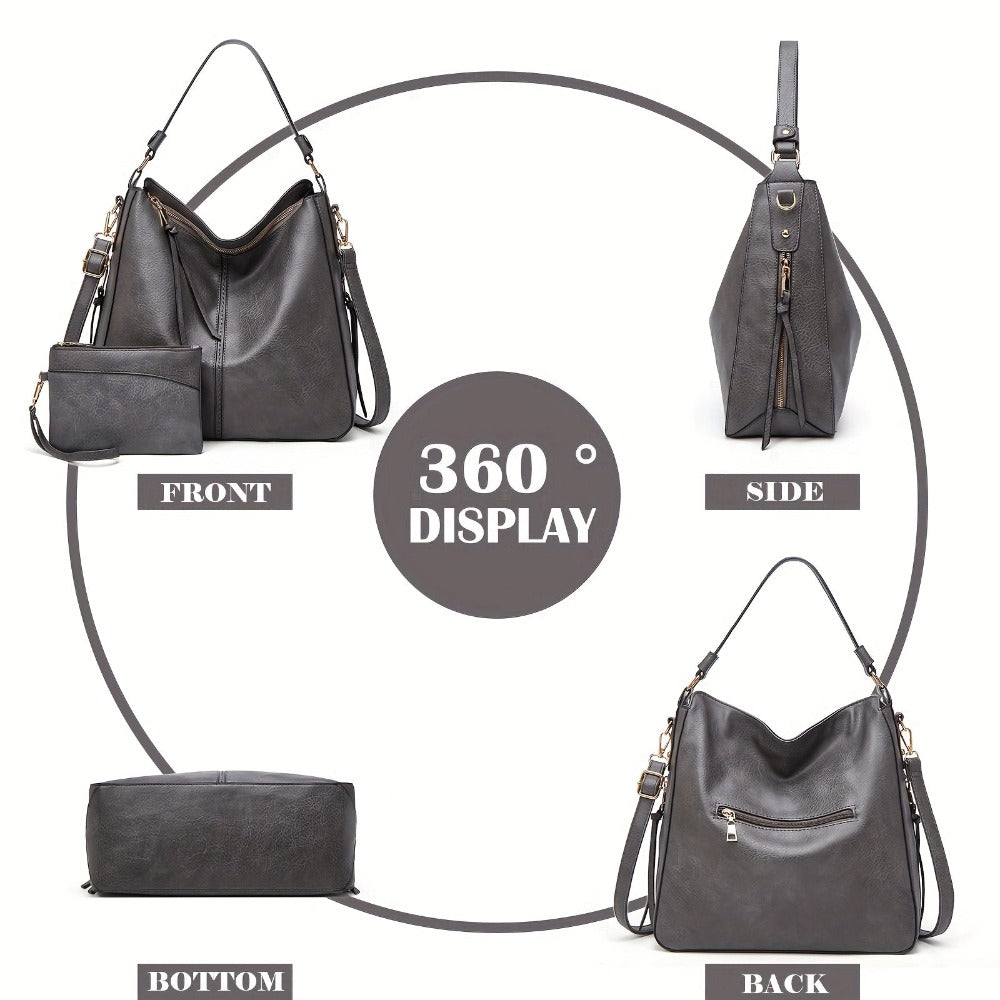 Bolso Hobo de PU para Mujer con Bolso Pequeño, Bolso de Hombro de Gran Capacidad en Color Sólido, Ideal para el Día a Día y Viajes