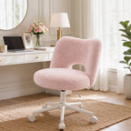 Klyvvo Silla de Escritorio con Ruedas, Silla de Maquillaje con Tejido Teddy Transpirable, Altura Ajustable, Ideal para Oficina, Hogar, Regalo Familiar, Soporta Hasta 150 Kg, Disponible en Rosa, Blanco y Gris