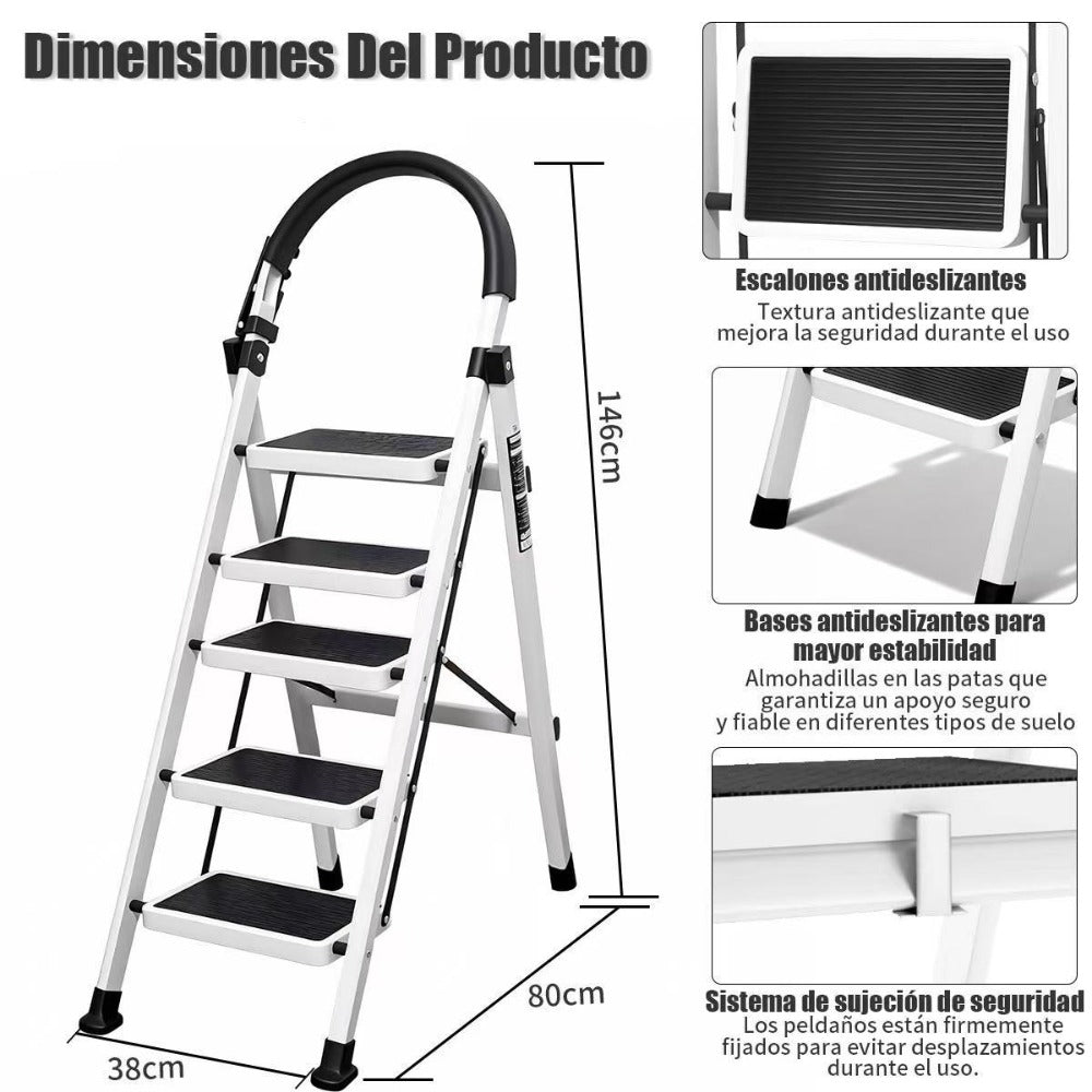 Escalera plegable doméstica de acero aleado con pasamanos antideslizante