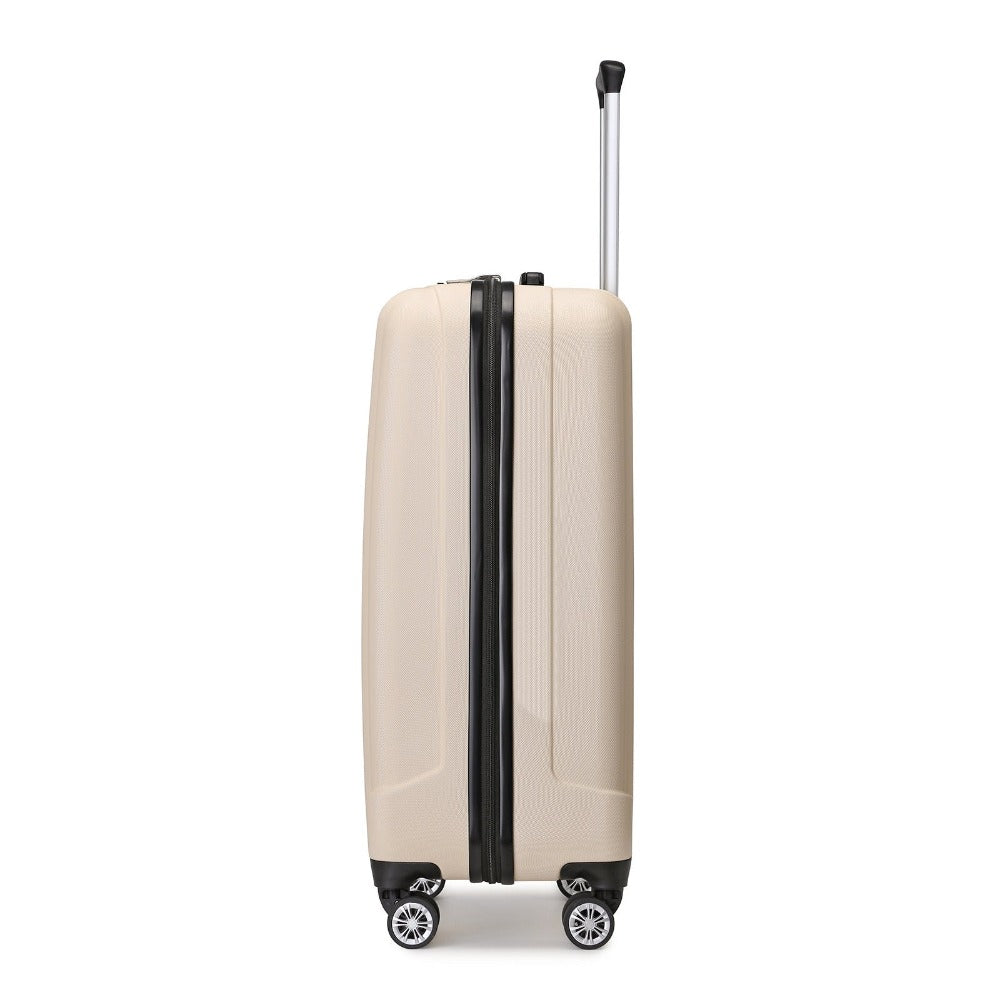 3 piezas de conjunto de maleta de cabina Beige ABS carcasa dura Carry On Trolley Case equipaje de mano ligero con 4 ruedas y cerradura de combinación