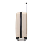3 piezas de conjunto de maleta de cabina Beige ABS carcasa dura Carry On Trolley Case equipaje de mano ligero con 4 ruedas y cerradura de combinación