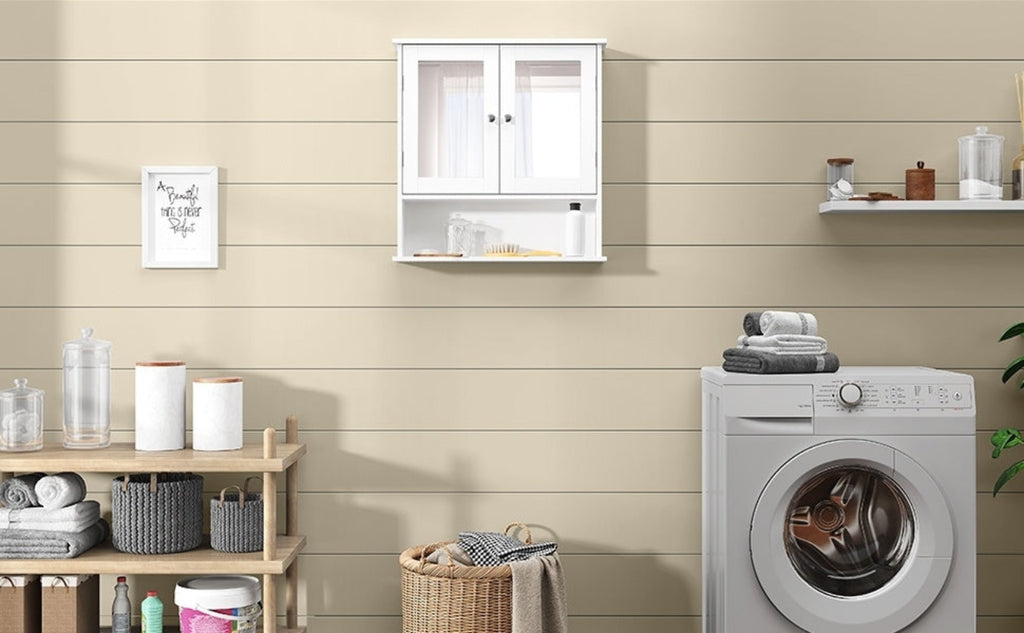 Costoffs Armario con Espejo para Baño con Puerta de Espejo, Armario Colgante para Baño con Espejo de Pared con 3 Estantes 56 Cm X 13 Cm X 58 Cm