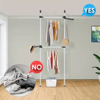 Sistema de armario telescópico con 2 barras para ropa, sistema de almacenamiento de ropa, sistema de estantes, perchero, sistema de estantes de pared planos sin taladrar