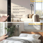Lámpara de Pie para Sala de Estar, 1.9m de Altura para Dormitorio con 2 Anillos de Luz Giratorios de 312°, 36W Brillante y Regulable sin Escalones