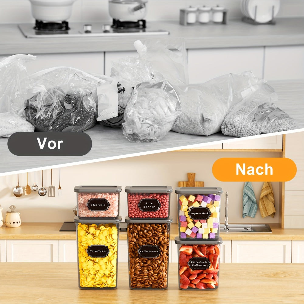 Juego de 48/24/12 (Tapas + Tarros), Tarros de Almacenamiento de Cocina para Granos Mixtos, Cajas de Almacenamiento, Cajas de Almacenamiento de Cocina, Cajas de Almacenamiento Selladas, Plástico, con Tapas, Cereales, Harina, Granos de Café, Cajas de Almace