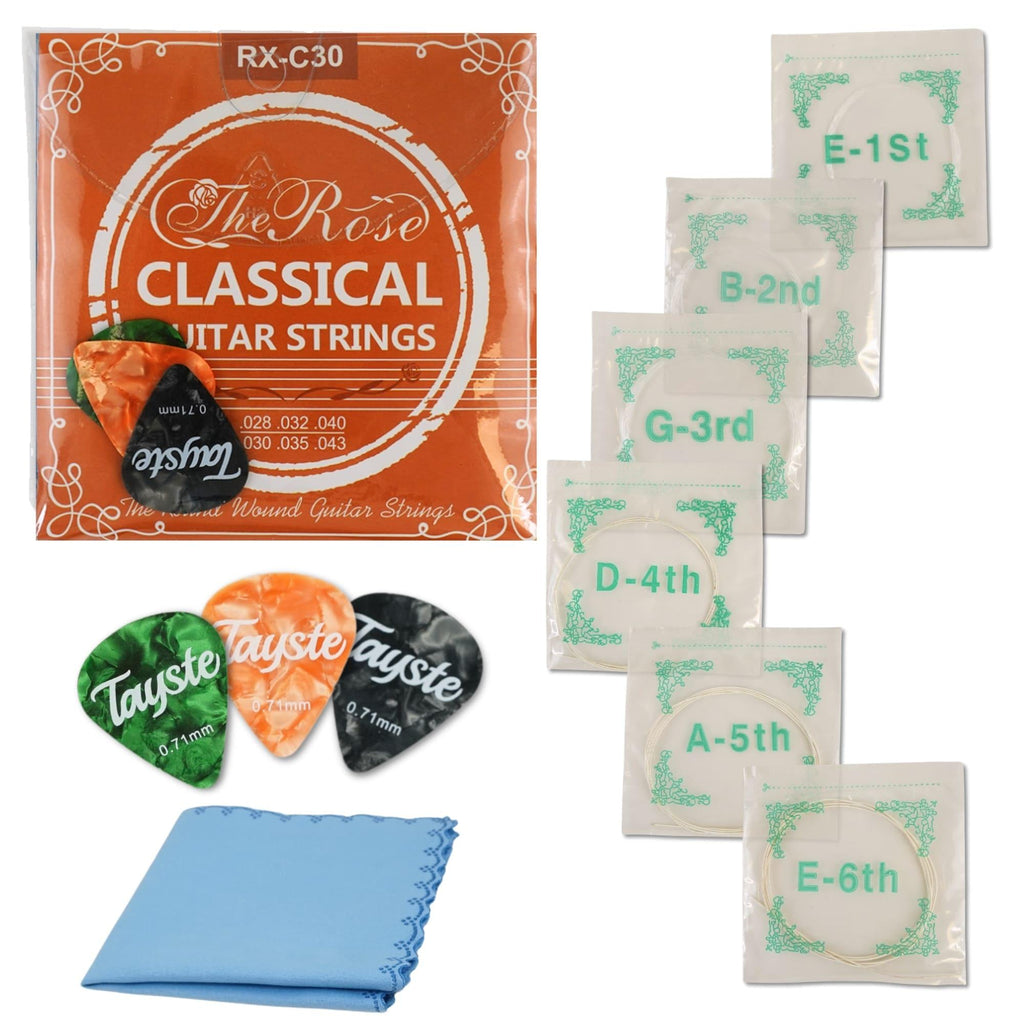 Cuerdas de Guitarra Española de Nailon Premium + 3 Púas Regalo + Toallita de microfibra Regalo | Cuerdas para guitarra clásica, española, flamenca