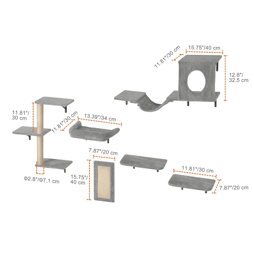 VEVOR Estanterías para gatos montadas en la pared con tableros de salto hamaca sofá conjunto de 6