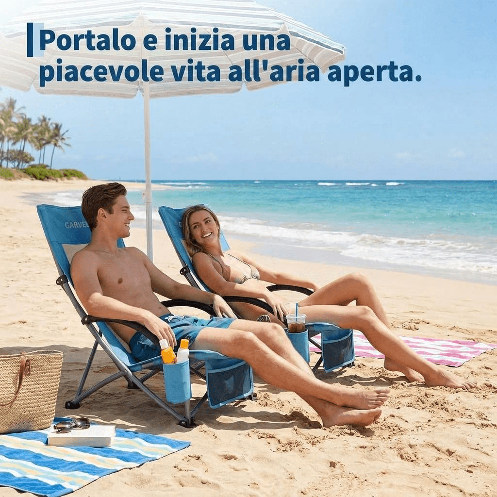 Silla de Playa Elevada, Sillas de Playa Plegables Portátiles, Ligera con Portavasos, Bolsillo de Almacenamiento y Bolsa de Transporte, Perfil para Camping, Playa, Viajes