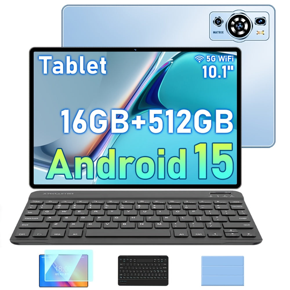 Tablet | Tablet de 10.1 pulgadas con teclado, Android 15, 16GB RAM (8GB+8GB de expansión), 512GB ROM, Expandible a 1TB, Wifi/Lte, 6000Mah, con