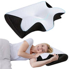 Almohada Cervical, 2 en 1 Almohada Ergonómico Espuma de Memoria Almohada para Soporte de Cabeza/Cuello/Hombro, Relajación y Alivio del Estrés, 60x40x12/14cm