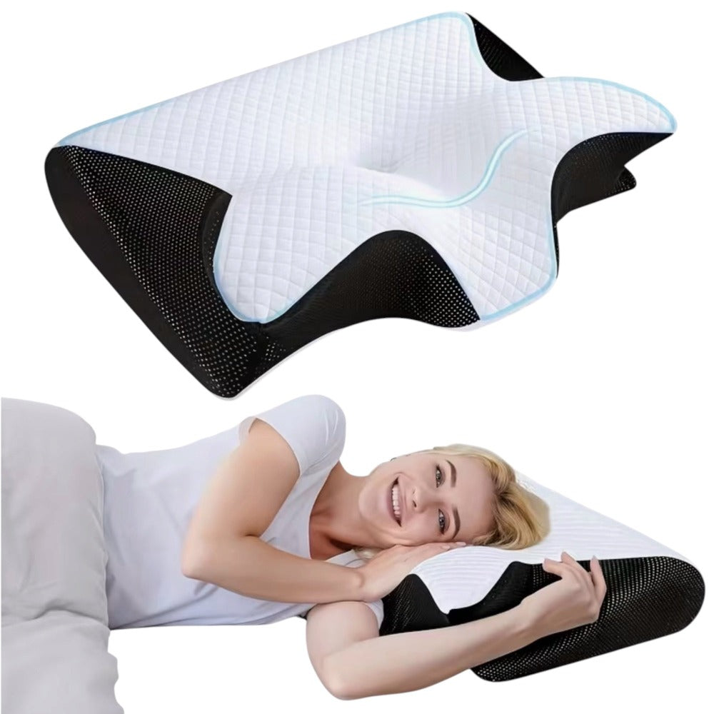 Almohada Cervical, 2 en 1 Almohada Ergonómico Espuma de Memoria Almohada para Soporte de Cabeza/Cuello/Hombro, Relajación y Alivio del Estrés, 60x40x12/14cm
