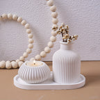 Juego de 3 moldes ovalados de silicona aptos para fundición de resina y manualidades con velas - Crea tu propio jarrón de flores a rayas y portavelas de bandeja. Estos moldes reutilizables para yeso y arcilla presentan un diseño acanalado inspirado en la