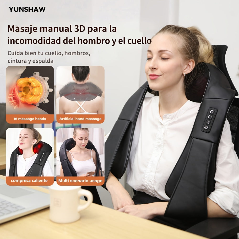 YUNSHAW Masajeador de Cuello con Calor, Masajeador Shiatsu para Cuello, Espalda, Hombro, Pie y Pierna, Masajeador de Amasamiento 3D Profundo para Casa, Oficina y Coche, Regalo Cómodo para Mamá/Papá/Mujeres/Hombres