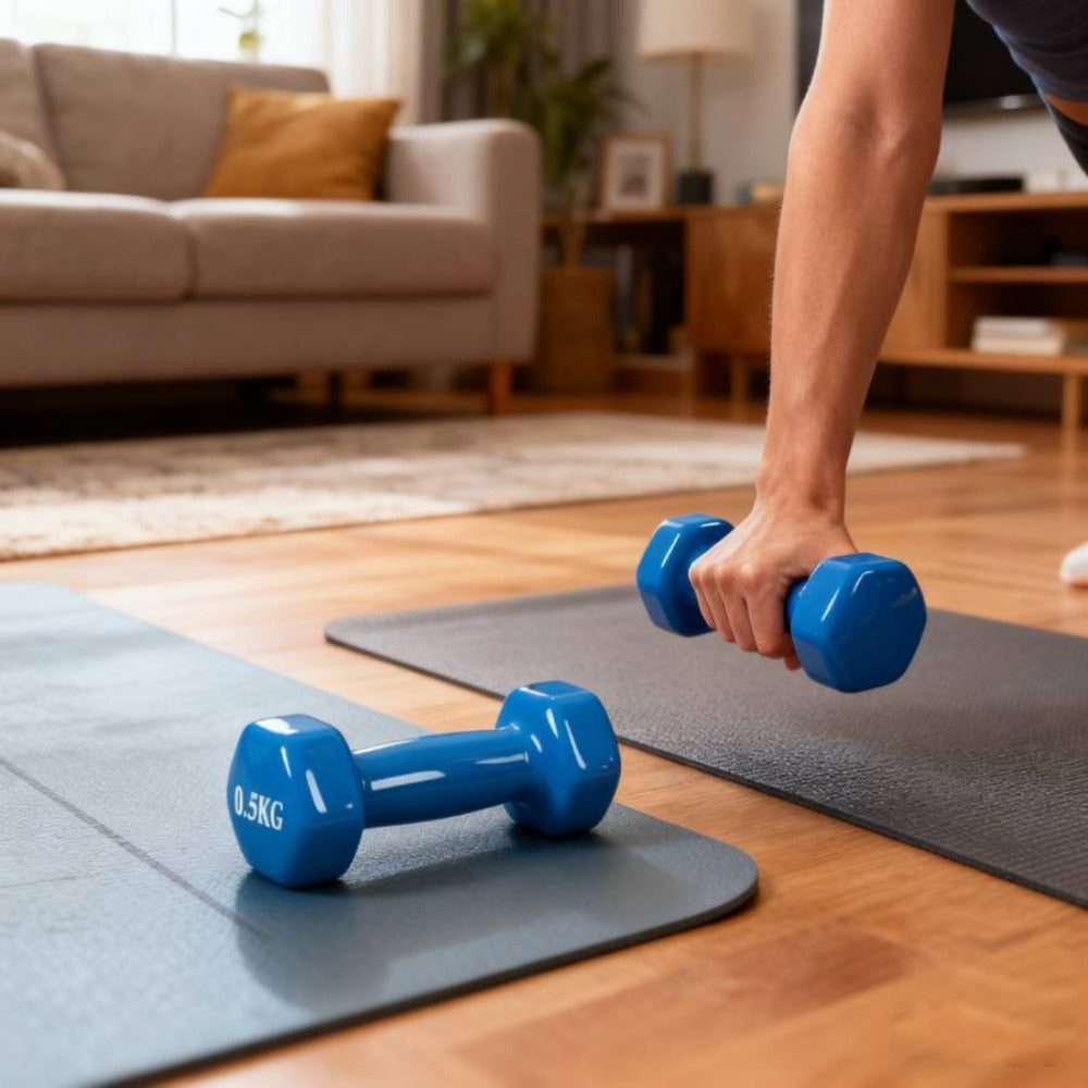 Mancuernas pequeñas de varios tamaños, azul brillante, adecuadas para uso doméstico y en el gimnasio, para fortalecer antebrazos y parte superior de los brazos, entrenamiento muscular, unisex, 0,5 kg, 1 kg, 1,5 kg, 2 kg, 3 kg, mancuernas pequeñas.