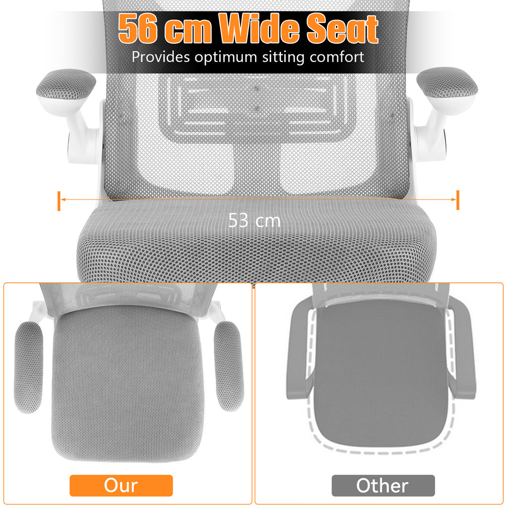 Silla de Oficina con Función de Inclinación de 105°, Silla de Oficina Ergonómica con Soporte Lumbar, Reposacabezas y Reposabrazos Ajustable, Silla Giratoria, Silla de Oficina de Altura Ajustable 120Kg, Blanca