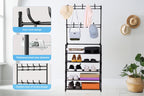 Organizador de Zapatos - Perchero Ahorrador de Espacio, Estante de 5 Niveles con 8 Ganchos, Estructura Robusta de Metal Dorado/Plástico, Diseño Independiente o Montado en Pared para Hogar, Oficina y Tienda - Ideal para Almacenar Zapatos, Abrigos, Sombrero