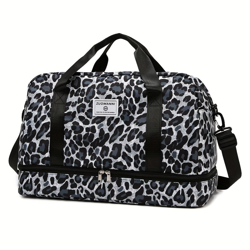 Maleta moderna con estampado de leopardo y amplio espacio, con compartimento separado para zapatos, correa de hombro ajustable, ideal para el gimnasio, yoga y escapadas de fin de semana, así como actividades de ocio y camping al aire libre