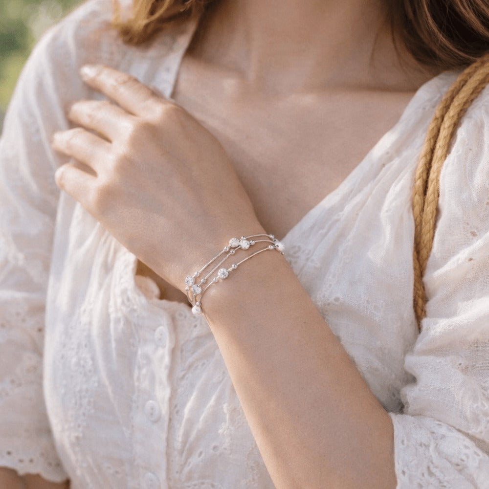 Pulsera plateada 925 para mujer, pulsera de bolas con diseño de múltiples filas, pulsera plateada ajustable para mujer, elegante regalo de joyería