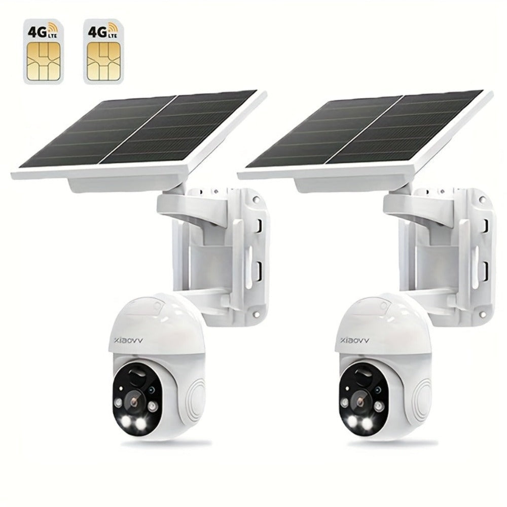 Cámara de seguridad 4G 4MP con energía solar [Sin conexión Wifi] con batería grande de 10000Mah, PTZ de 360°, visión nocturna a color, detección humanoid de IA, alarma de luz y sonido, audio bidireccional, almacenamiento en la nube/local, adecuada para pa