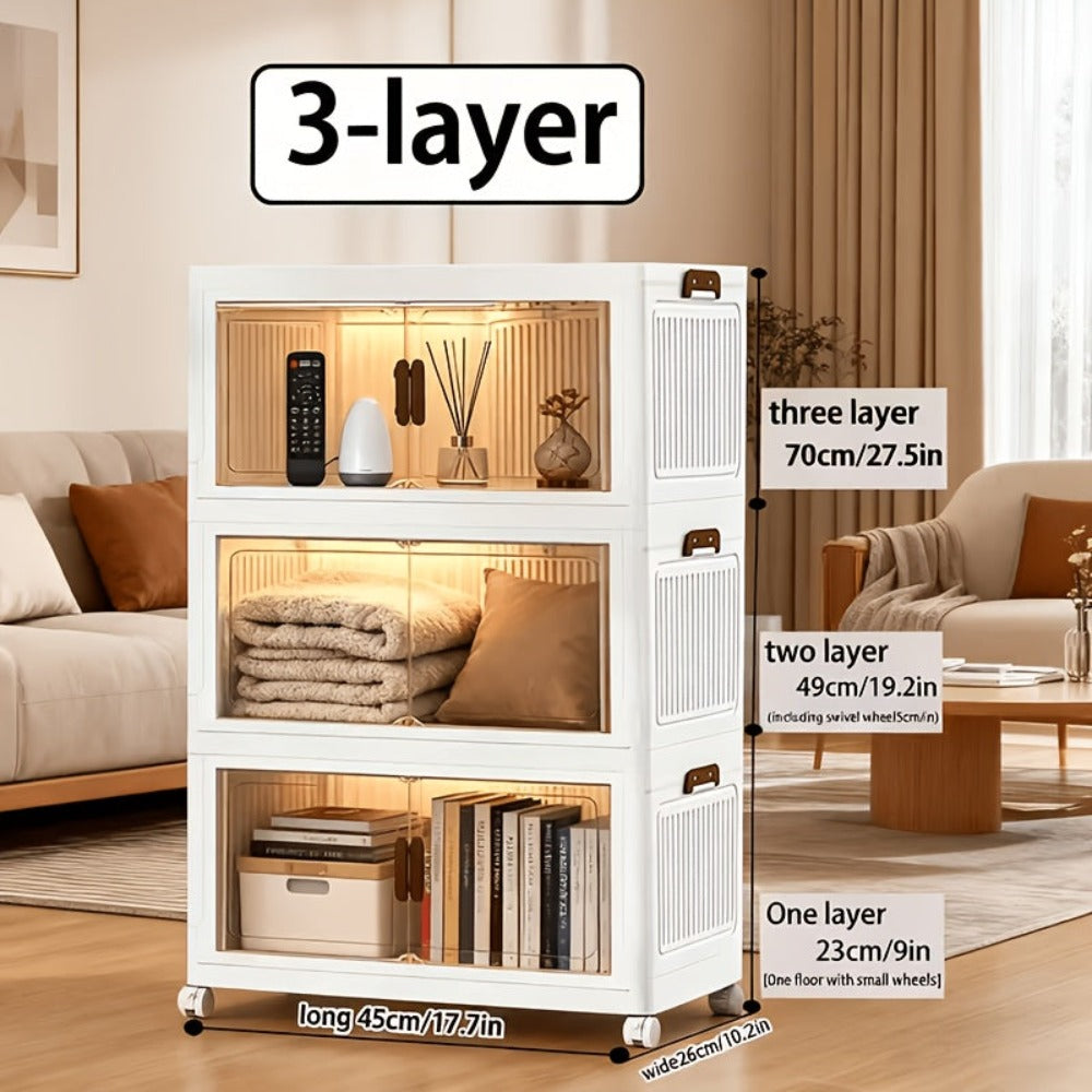 Armario plegable de 5/4/3 niveles, el contenedor de cocina, caja de almacenamiento grande de doble apertura, accesorios para gabinetes, muebles con cubierta y ruedas, armario grande para guardar ropa, snacks, libros, contenedor plegable para el hogar, la