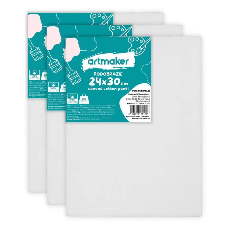 Set de 3 lienzos para pintar de 24X30 CM, panel para pintar de 280 Gsm Artmaker, superficie de pintura envernizada para acrílico, óleo, acuarela, gouache, 3 MM de grosor, superficie blanca lisa para artistas y aficionados, lienzos profesionales listos par