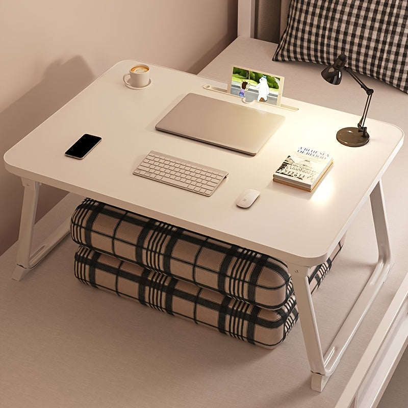 Mesa auxiliar | Mesa Auxiliar Plegable con Cajón de Almacenamiento, Ranura para Tarjetas y Portavasos, Escritorio de Corcho para Portátil para