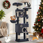 Árbol para Gatos, 180 cm con 8 Postes para Rascar, 3 Plataformas, 2 Cuevas, Cesta, Pelotas de Peluche, Cuerda de Sisal, Adecuado para Gatos de Varios Tamaños, Beige/Gris Claro/Gris Oscuro