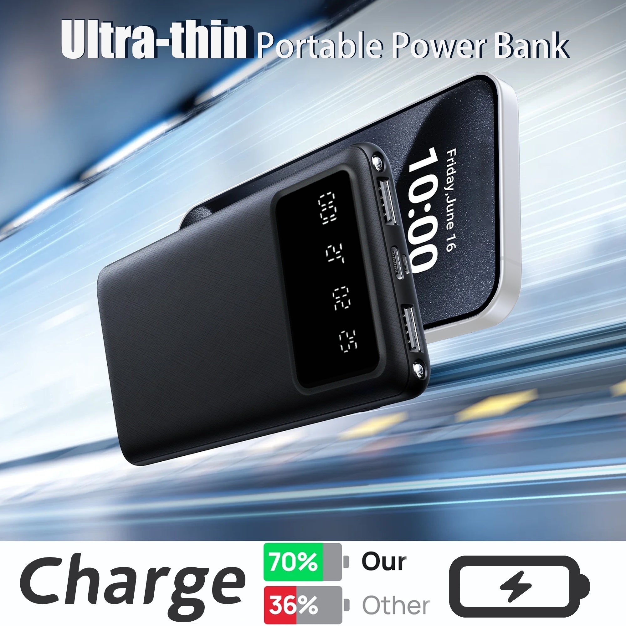 Baterías externas | 20000mAh-2pcs Banco de Energía Móvil de Gran Capacidad, Carga para Dispositivos Móviles, Pantalla LED/ Doble Interfaz de