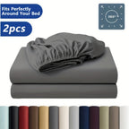 Paquete de 2 Sábanas Ajustables de 100% Poliéster Jersey 130gsm, Color Aleatorio, Sábana de Lino Completo, Falda de 30cm, Hipoalergénica, Sábana Transpirable, Adecuada Para Dormitorio, Residencia Estudiantil Y Habitación De Invitados, Lavable A Máquina, R