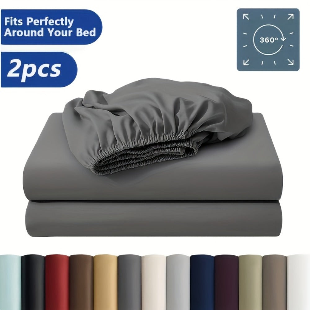 Paquete de 2 Sábanas Ajustables de 100% Poliéster Jersey 130gsm, Color Aleatorio, Sábana de Lino Completo, Falda de 30cm, Hipoalergénica, Sábana Transpirable, Adecuada Para Dormitorio, Residencia Estudiantil Y Habitación De Invitados, Lavable A Máquina, R
