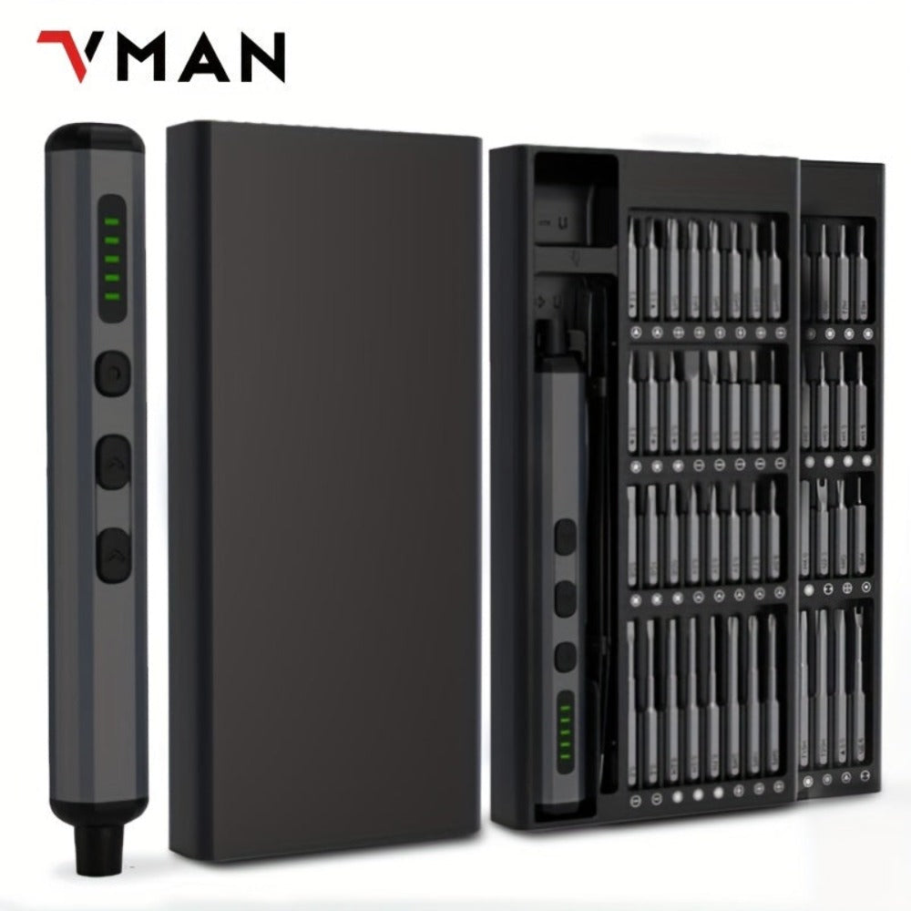 Destornillador Eléctrico, Kit de 68 en 1 con 64 Puntas Magnéticas, Herramienta Inalámbrica de Precisión para Reparación de Teléfono, Cámara y Laptop