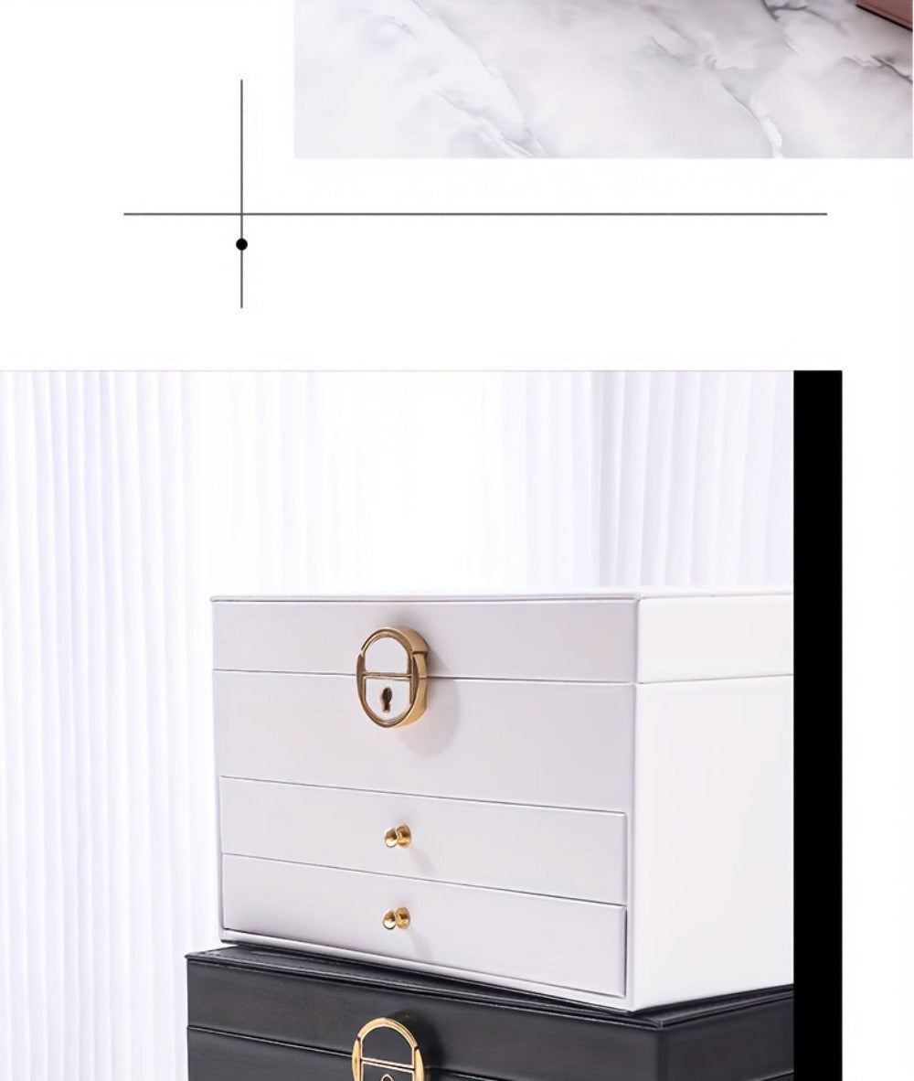 Joyero de tres capas de terciopelo y piel sintética, compacto y portátil para guardar aretes, anillos, collares y otros suministros para hacer joyas