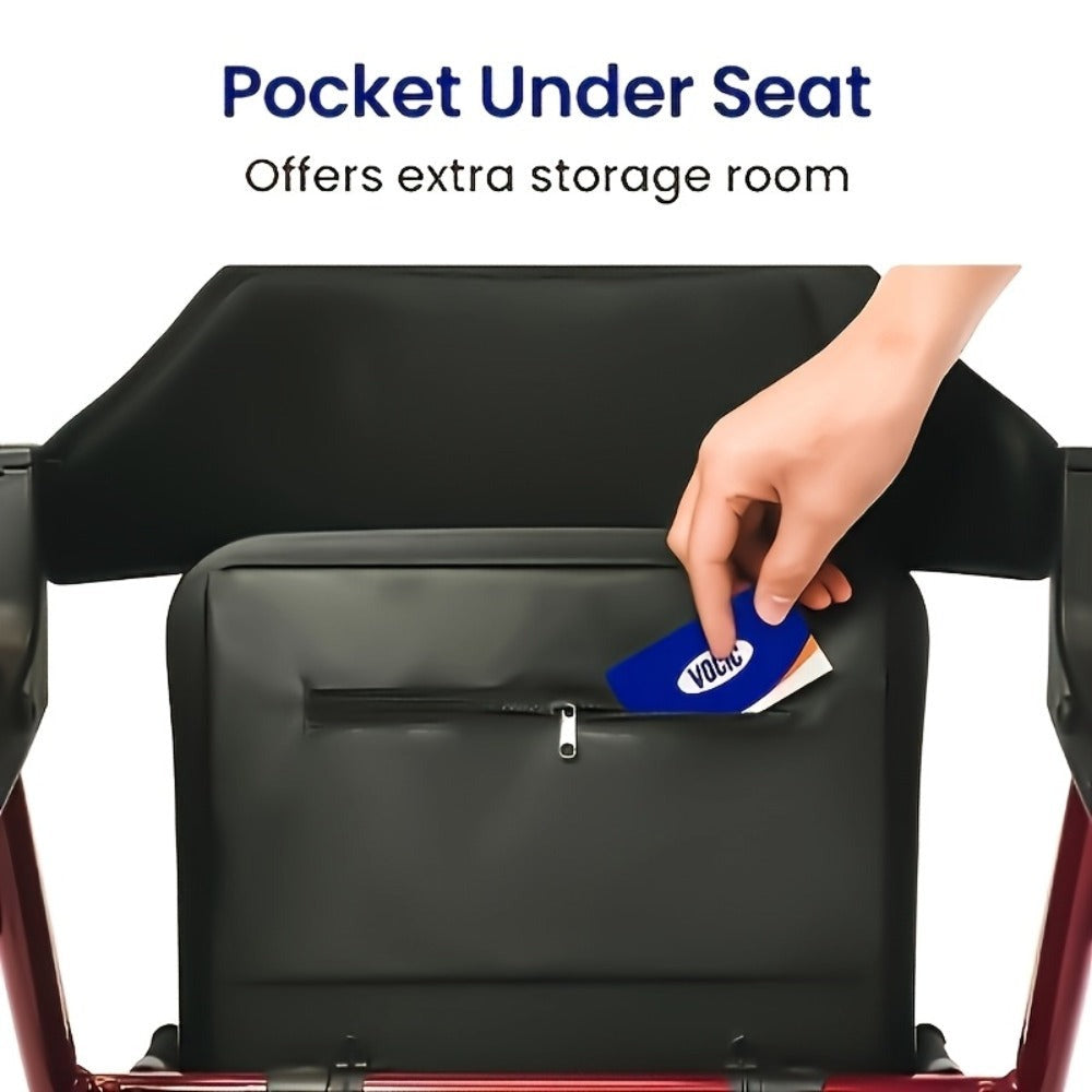 Andador Rollator Plegable para Adultos Mayores, Ayuda de Movilidad Ligera de Aluminio, Ruedas Univer Todoterreno de 20.32cm, Altura Dual Ajustable, Asiento y Respaldo Acolchado Ergonómico de PU, Capacidad de Peso de 136.08 KG