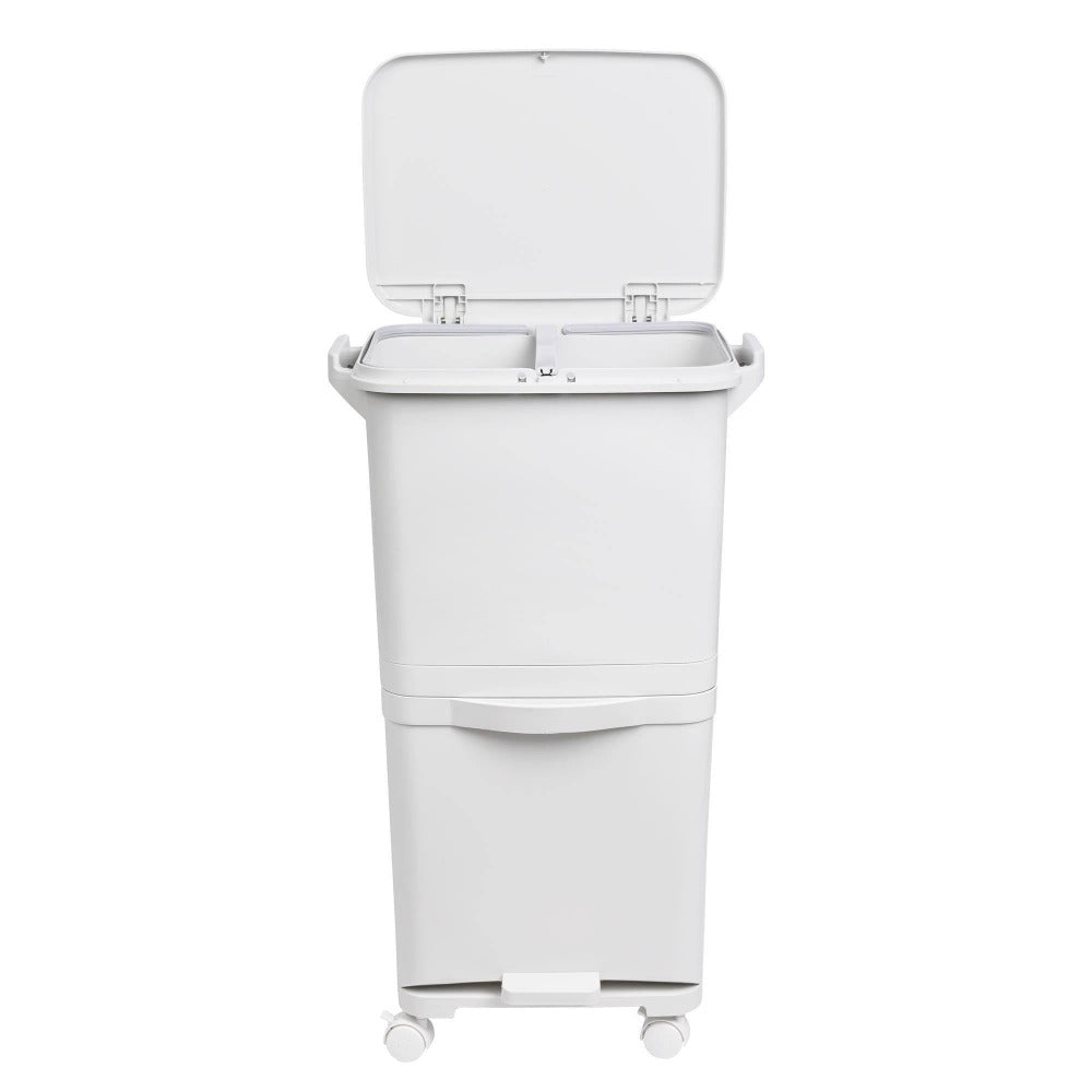 Papelera de reciclaje de clasificación selectiva con pedal. ruedas y asa de doble 38/42L
