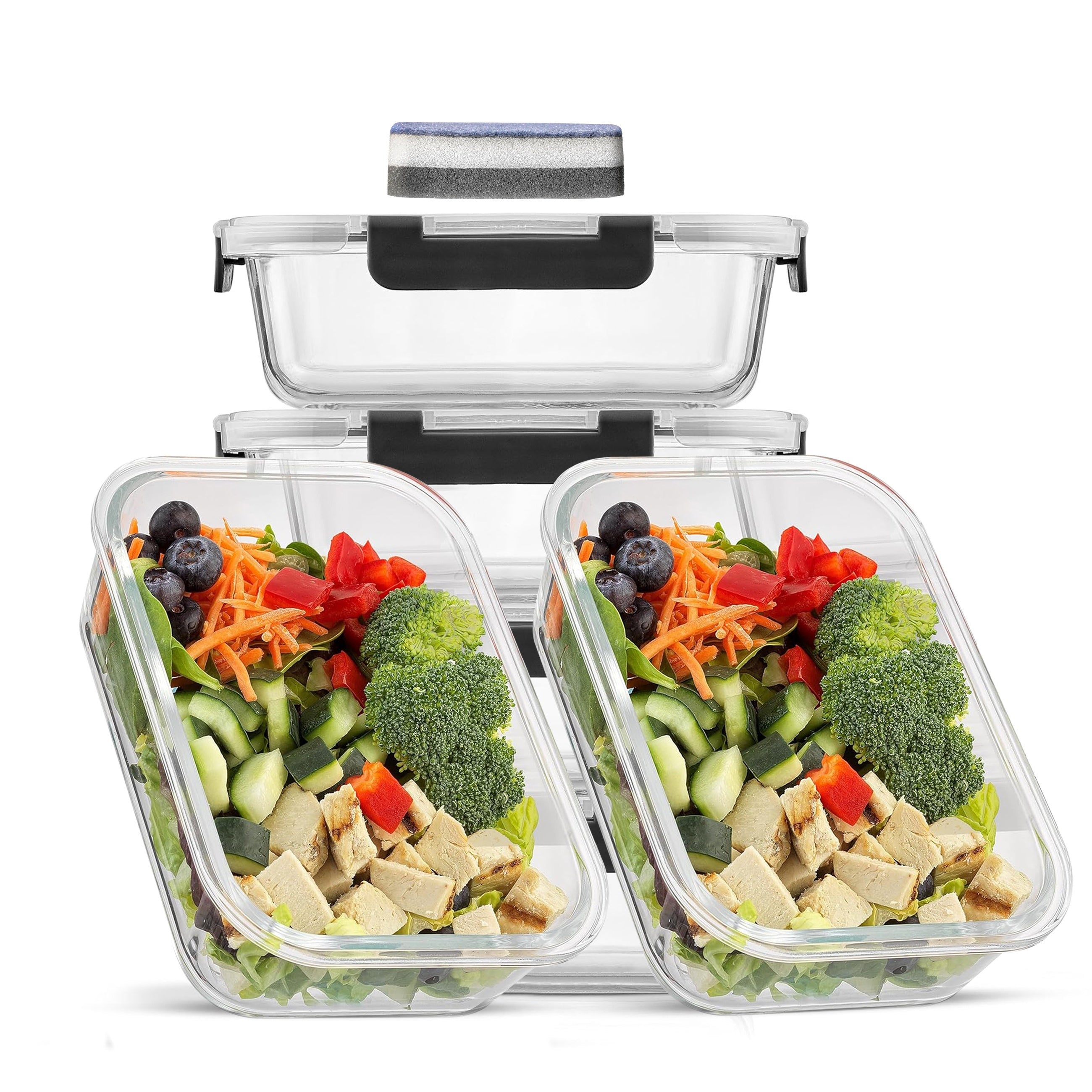 Contenedores Herméticos para Alimentos con Tapas - 6 Piezas de 1040 ml y 6 Piezas de 800 ml, Recipientes de Vidrio para Preparación de Comidas, Contenedores Reutilizables, Recipientes de Vidrio con Tapas, Contenedores para Alimentos