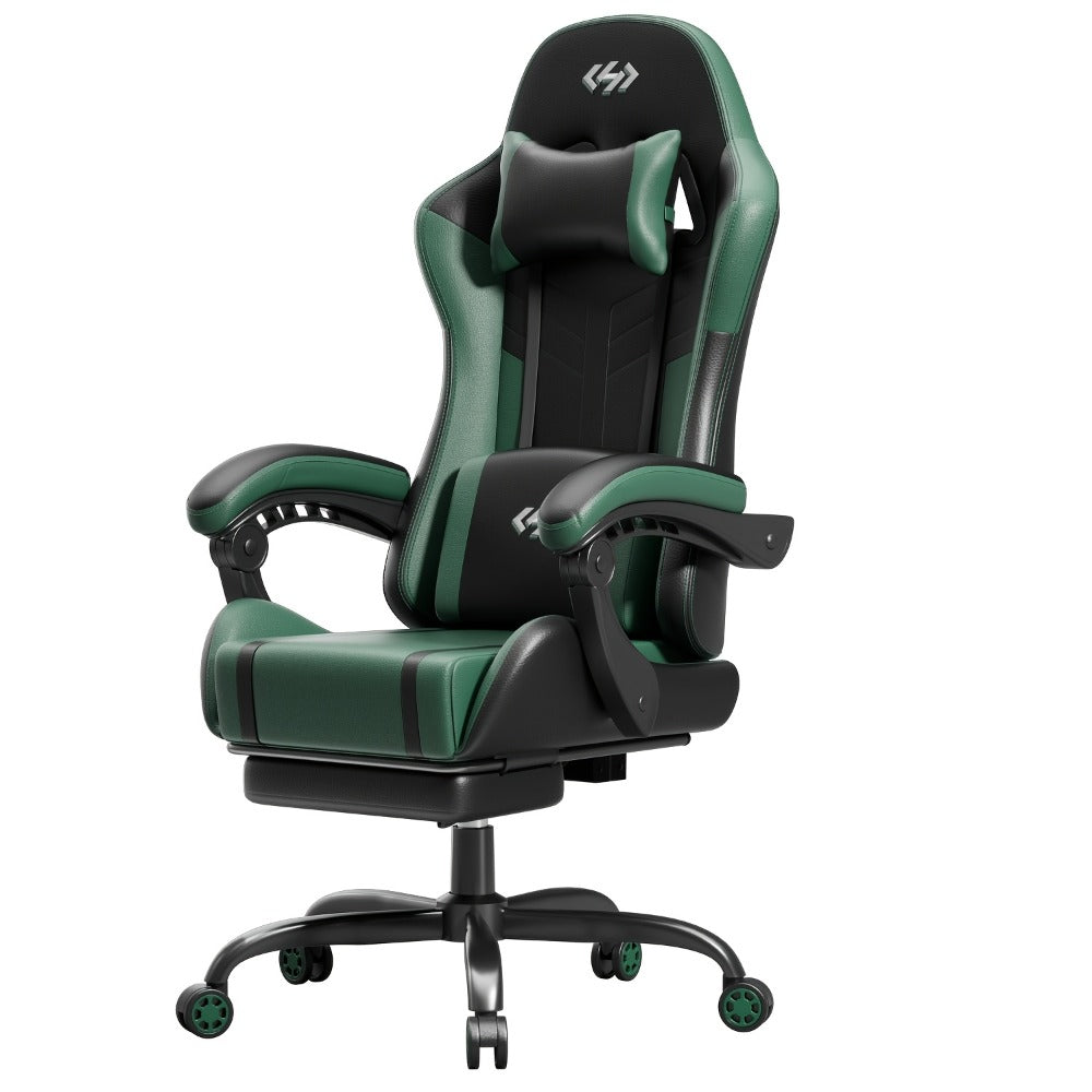Silla Gaming con Masaje Lumbar Incorporado, Diseño Ergonómico Soporte Lumbar Ajustable y Reposacabezas, Silla de Computadora Giratoria de 360 Grados Reclinable para Oficina, Ideal para Juegos/Trabajo de Larga Duración