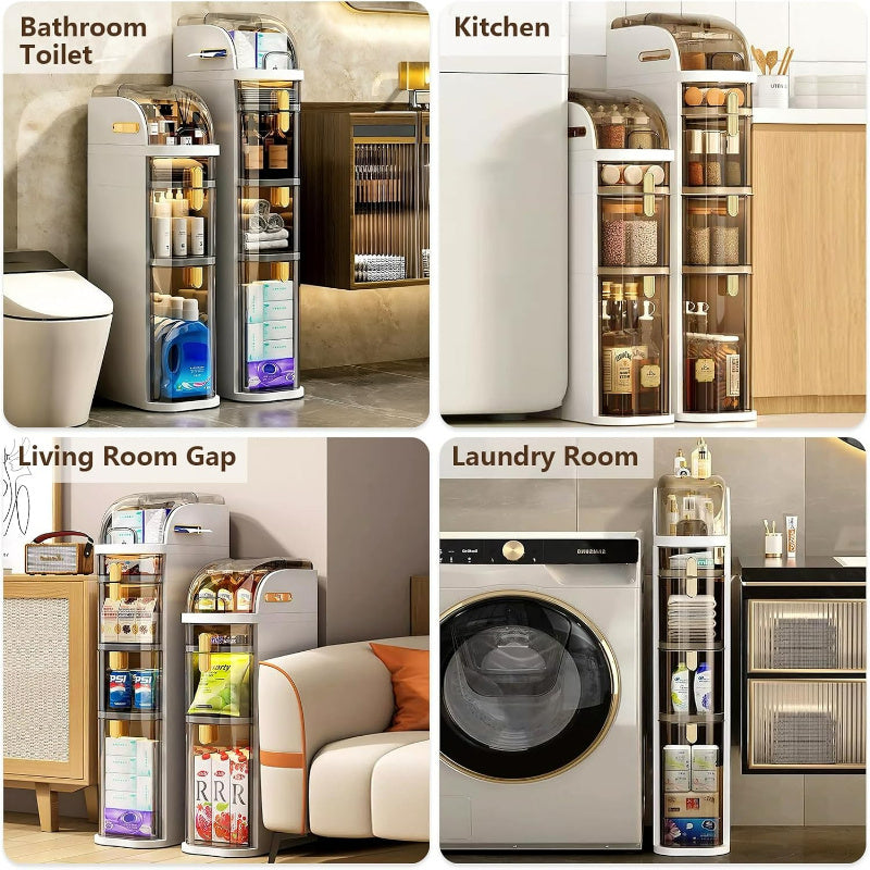 Organizador de baño estrecho de 4 niveles, gabinete de almacenamiento para baño delgado de 7.1″ con cajones y caja de pañuelos, armario móvil de plástico impermeable con ruedas para cocina pequeña, lavandería, sala de estar, unidades de cajones de almacen