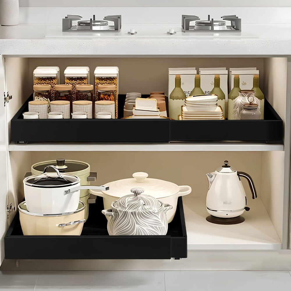 Organizador de Gabinete Extensible con Película Adhesiva, Ancho Ajustable 31cm a 52cm, Cajón Metálico Duradero para Cocina, Despensa y Baño, Mecanismo de Deslizamiento Suave, Fácil Instalación, Oferta Especial Devesanter HOT 2025 - Blanco y