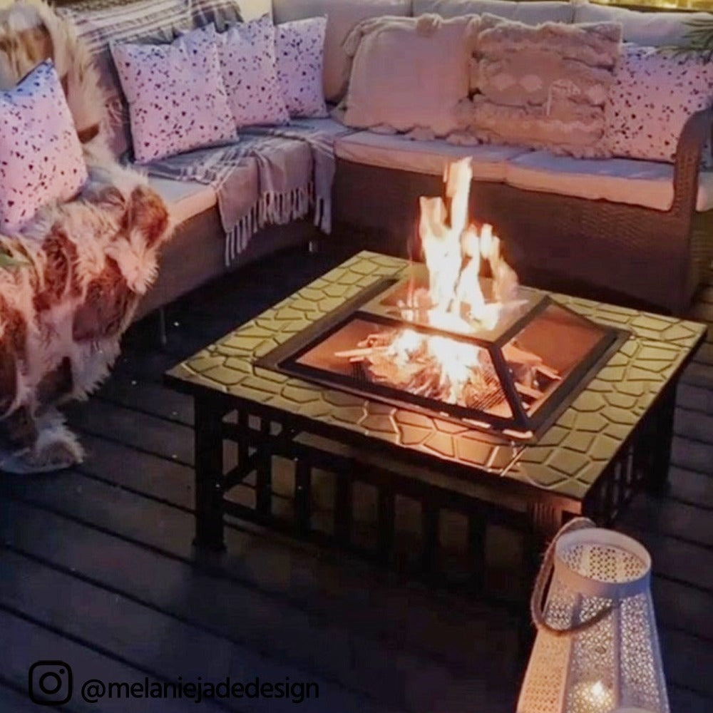 Tazón de fuego multifuncional 3 en 1 de Costoffs con guardabarros de chispas, cesta de fuego con tapa y póker, chimenea al aire libre