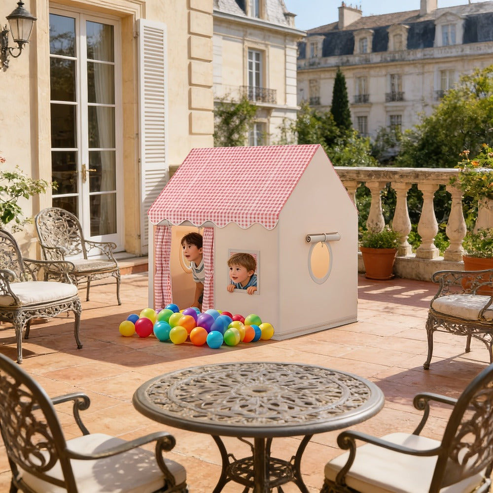 Tienda de campaña estilo casa a cuadros rosa y blanco - Casa de juegos extra grande para interiores y exteriores para niños | Se pliega para un fácil almacenamiento | Casa a cuadros rosa grande | Regalo perfecto para vacaciones y cumpleaños para niños y n