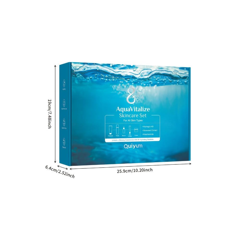 QUIYUM AquaVitalize Set de Cuidado Facial para Mujeres - Dos Juegos de 10 Piezas, Rutina Hidratante y Nutritiva de Día y Noche, con Vitamina C, Glicerina, etc. - Adecuado para Piel Seca, Normal y Mixta - Hipoaergénico - Regalo Perfecto