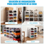 VORTEX Pack Organizador de Calzado Cajas de Zapatos Blancas y transparentes Apilables con Apertura Frontal，Sistema Antivuelco y Ventilación