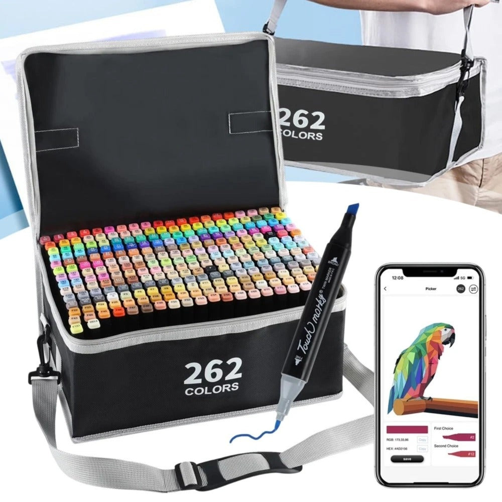 Juego de 262 rotuladores de doble punta con estructura cuadrada y bolsa de almacenamiento para pintar, dibujar y diseñar, suministros de pintura, herramientas de arte, herramientas de grabado, rotuladores de pintura