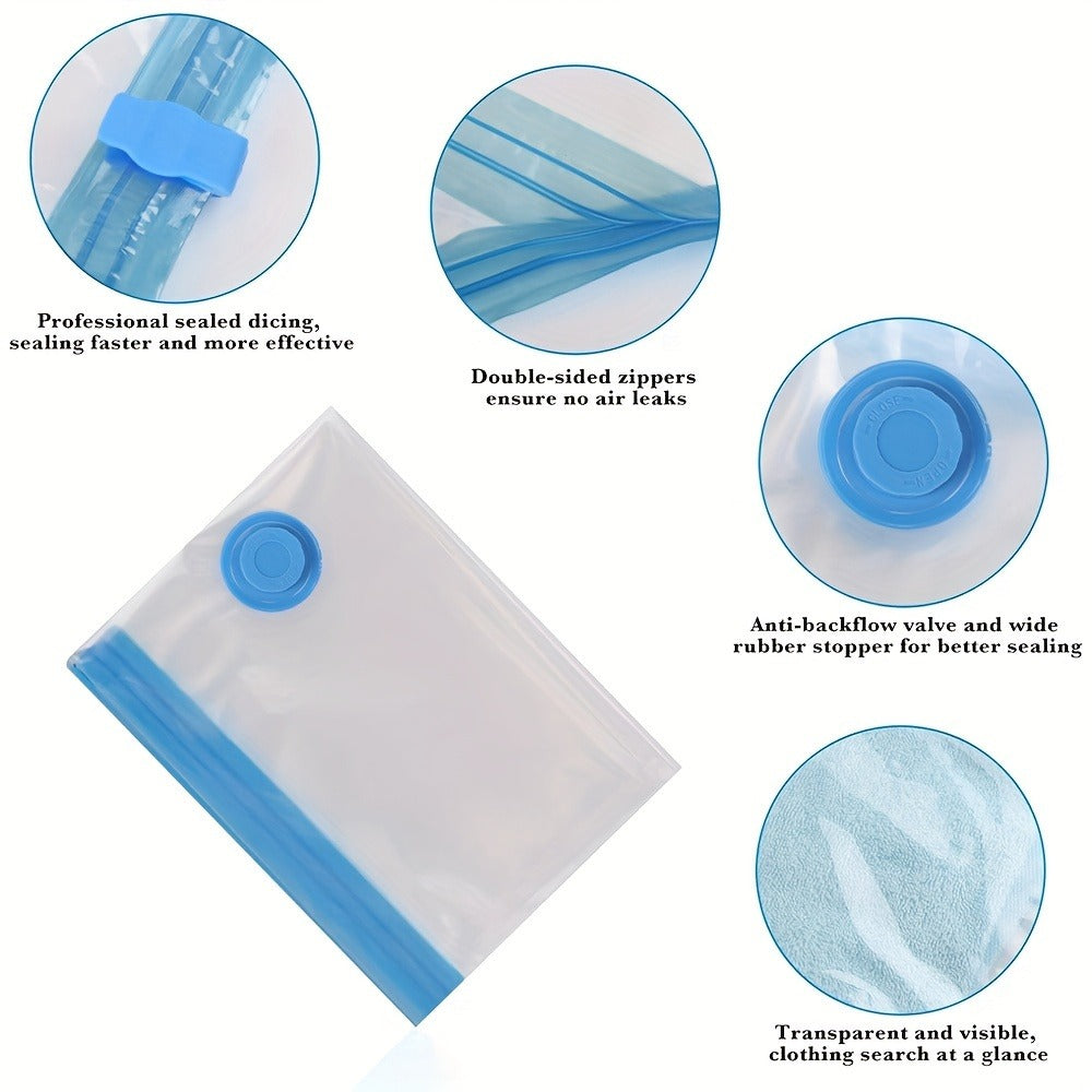 20 piezas de bolsas de almacenamiento de compresión al vacío con bomba manual, varios tamaños, transparentes, recipientes de almacenamiento de plástico sellados para ropa, mantas, camisas, organizador de ahorro de espacio para el hogar
