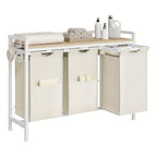 1pc Estante de baño, Cesta de almacenamiento, Cesta de lavandería 3 compartimentos, Colector de lavandería con marco de metal y estantes, Bolsa de lavandería de tela expandible y removible, Cubo de lavandería para clasificar la ropa Blanco, Cestas de lava